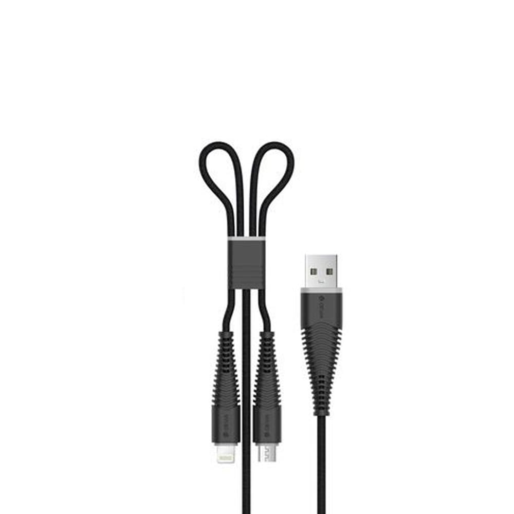 USB juhe Devia 2 in 1 iphone+micro usb (must) — SkyMobile e-pood