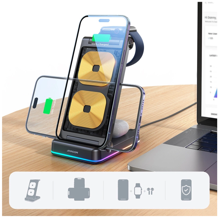 Juhtmevaba laadija Joyroom JR-WQN01 3in1 Apple (must) — SkyMobile e-pood