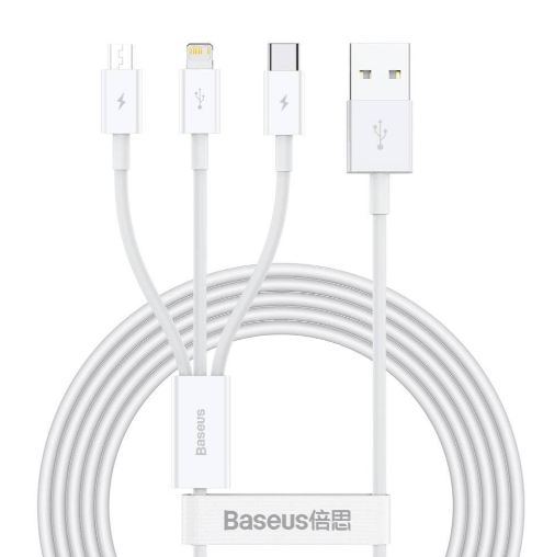 Juhe Baseus Superior USB microUSB+Lightning+Type-C 100W 1.5m (valge) — SkyMobile e-pood