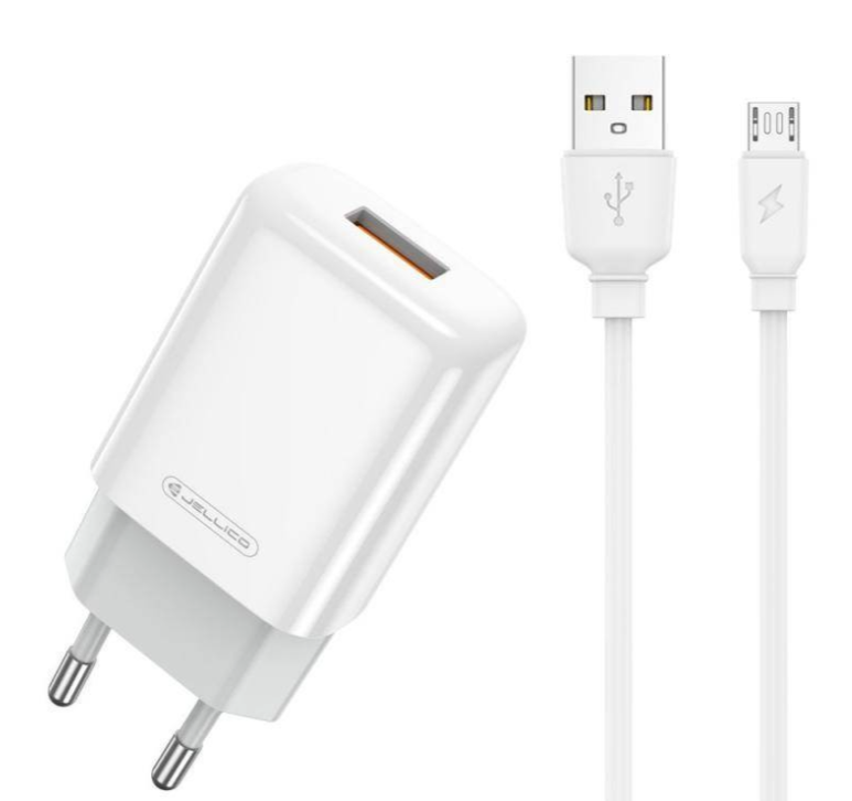 Laadija Jellico EU01 USB-A/USB-A + MicroUSB (valge) — SkyMobile e-pood