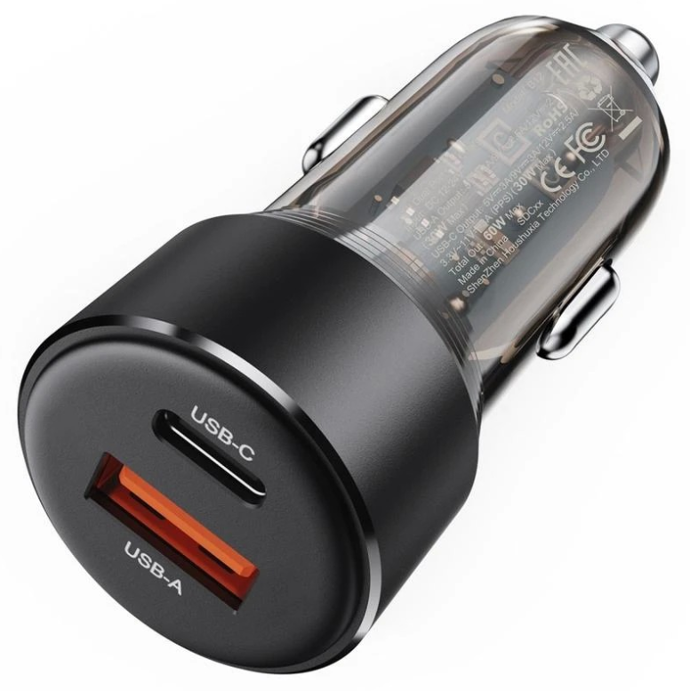Autolaadija Acefast B12 60W USB-C+USB-A (must) — SkyMobile e-pood