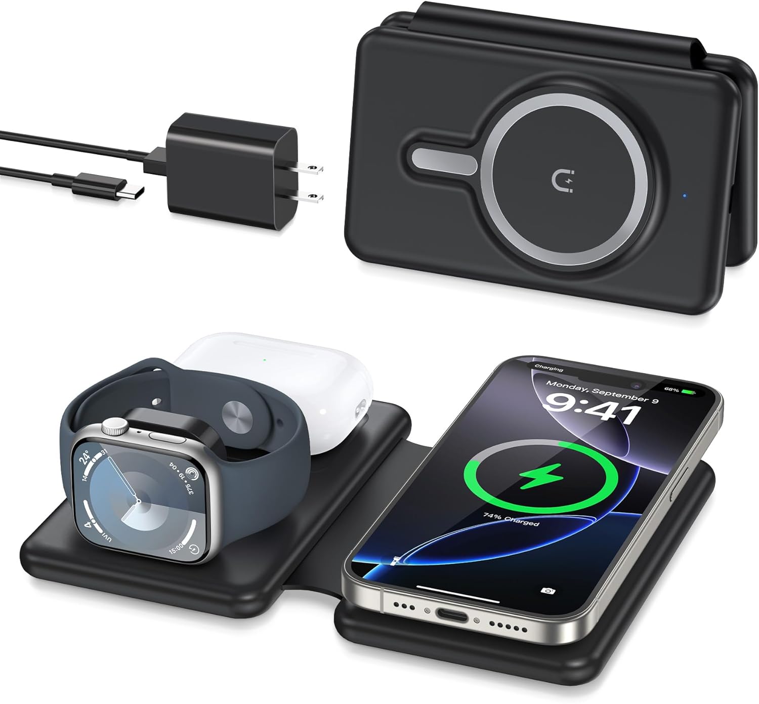 Juhtmevaba laadija G910 3 in 1 iPhone/watch/airpods (must) — SkyMobile e-pood