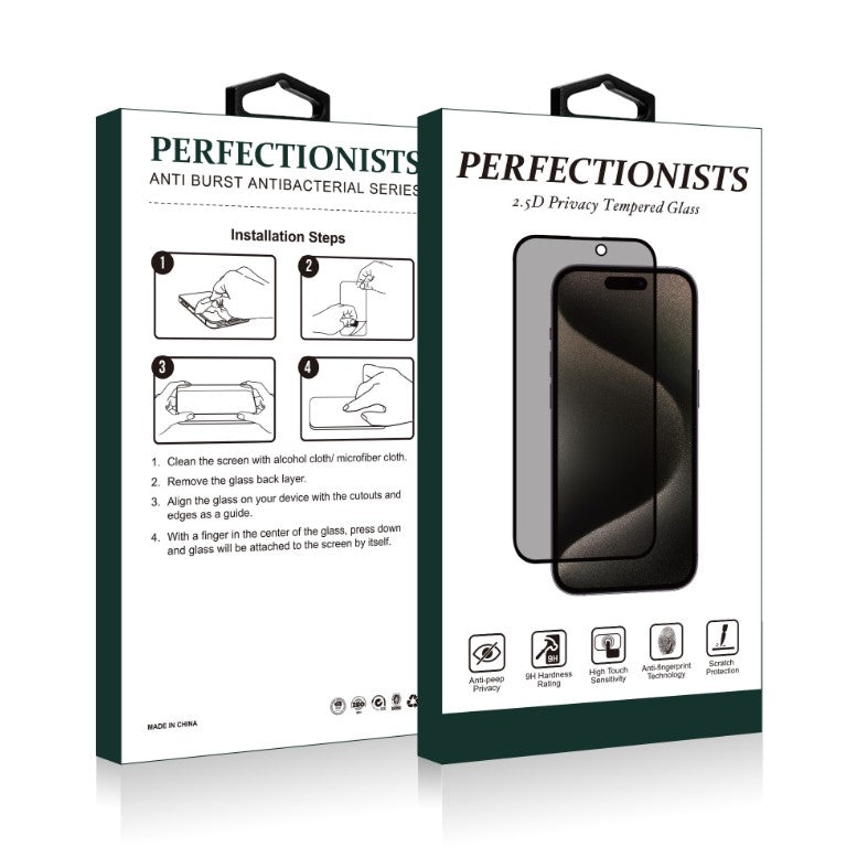 Kaitseklaas 2.5D Perfectionists Privacy iPhone 17 Pro Max 16 Pro Max must — SkyMobile e-pood