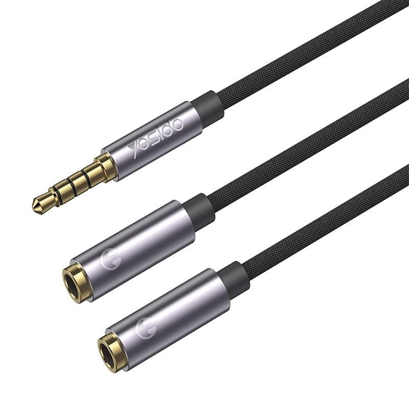 AUX kaabel YESIDO YAU27 AUX MALE/2x3.5mm 30CM (valge/hõbe) — SkyMobile e-pood
