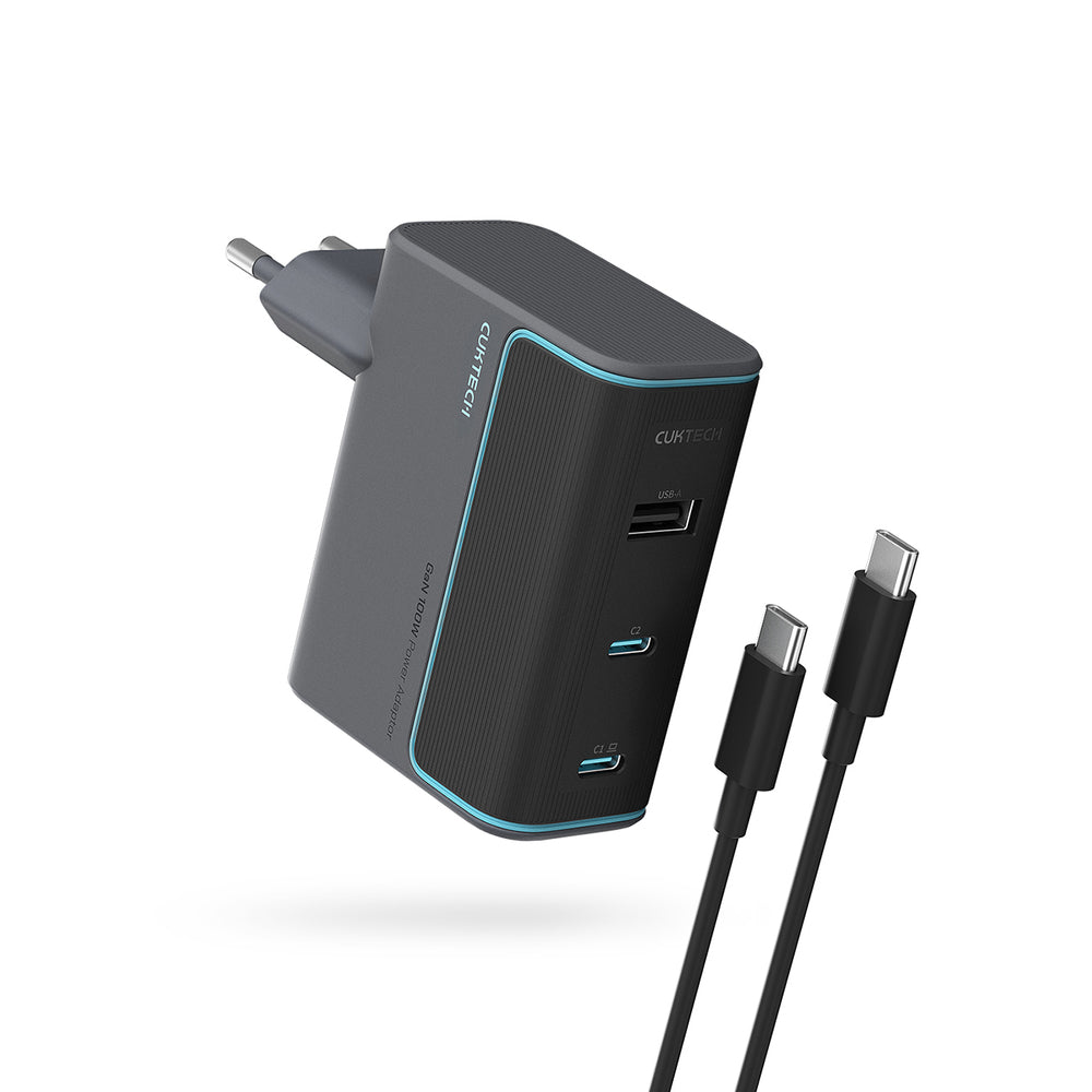 Laadija USB-C Cuktech 100W-GAN 2 USB-C 1x USB-A must — SkyMobile e-pood