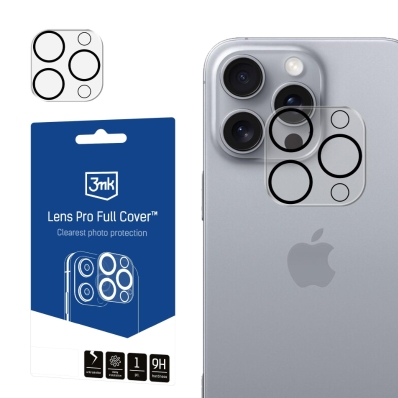 Kaitseklaas 3MK Lens Pro tagakaamerale iPhone 16 Pro 15 Pro must — SkyMobile e-pood