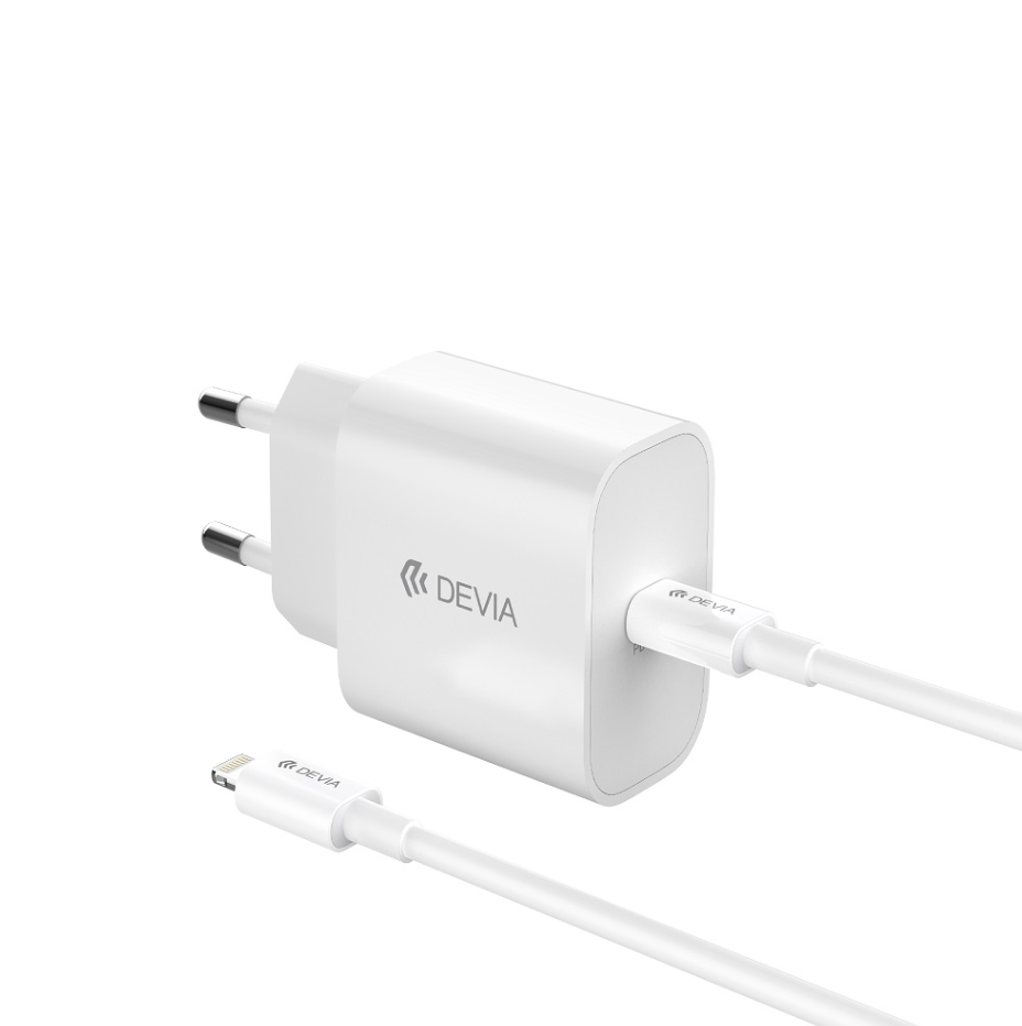 Adapter Devia USB-C 30W juhe USB-C Lightning valge — SkyMobile e-pood