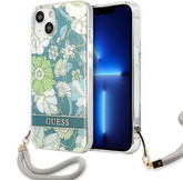 Ümbris Guess GUHCP13MHFLSN iPhone 13 Flower Strap rihmaga (roheline)
