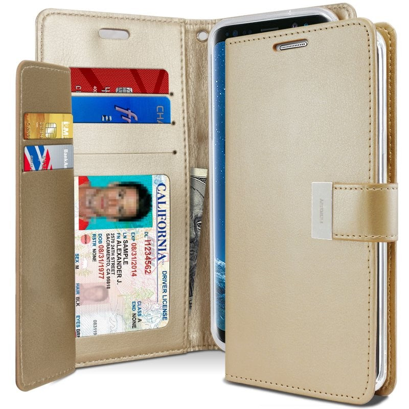 Ümbris kaanega Mercury Rich Diary HTC ONE M9 (kuldne)