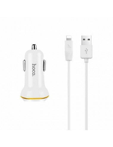 Hoco autolaadija Z1 (2 USB) koos Iphone juhtmega (valge)