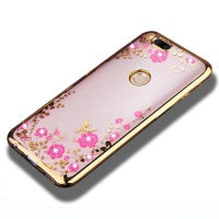 Silikoon Pilt kristallidega Xiaomi Redmi 4X (kuldne raam/roosid)