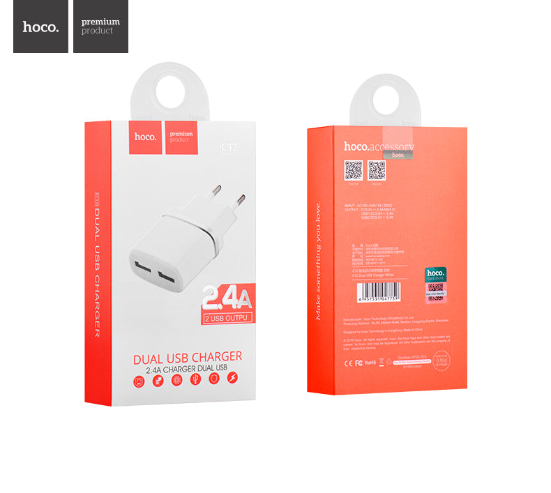 Hoco USB adapter C12 pistikusse 2,4A (2 sis.)