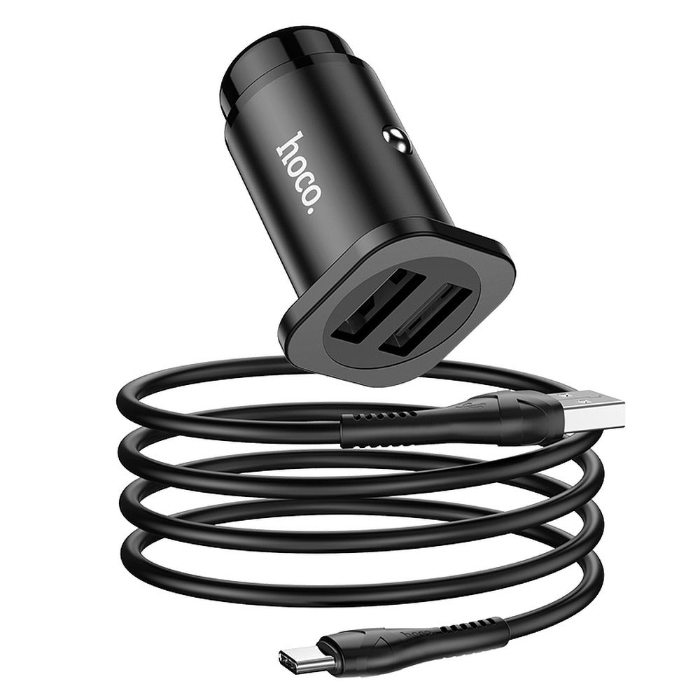 Autolaadija Hoco NZ4 2-USB + Type-C (2 sis./must)