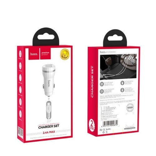 Autolaadija Hoco Z27 2,4A + Lightning (2 sis./valge)
