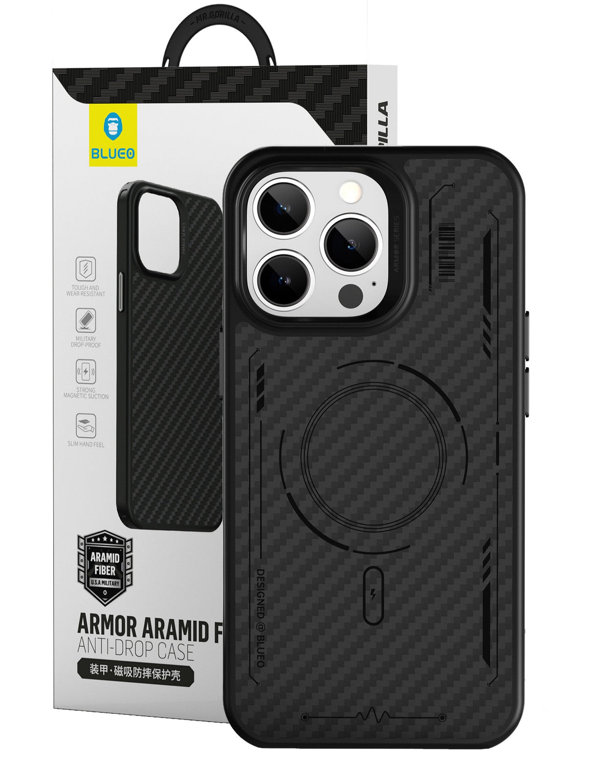 Ümbris Armor Aramid Anti-Drop iPhone 14 Pro, magnetiga (must)