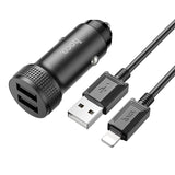 Autolaadija Hoco Z49 2xUSB-A + Lightning (must)