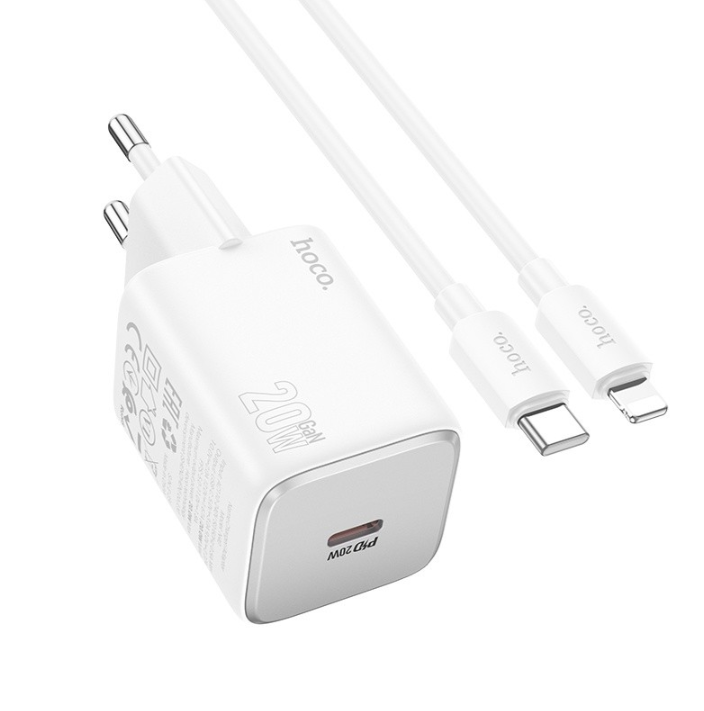 Adapter Hoco N40 USB-C PD20W + Type-C to Ligtning 1.0m (valge)