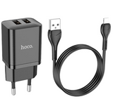 Hoco Laadija Hoco N25 2xUSB-A (2.1A) + Lightning (must)