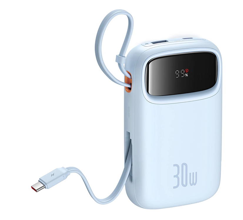 Akupank Baseus QPow 2 30W LCD ekraaniga+Type-C juhe 10000mAh (sinine)