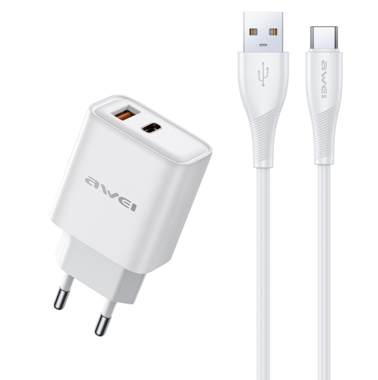 Charger Awei PD81L-EU USB / Type-C + USB to Type-C (valge)