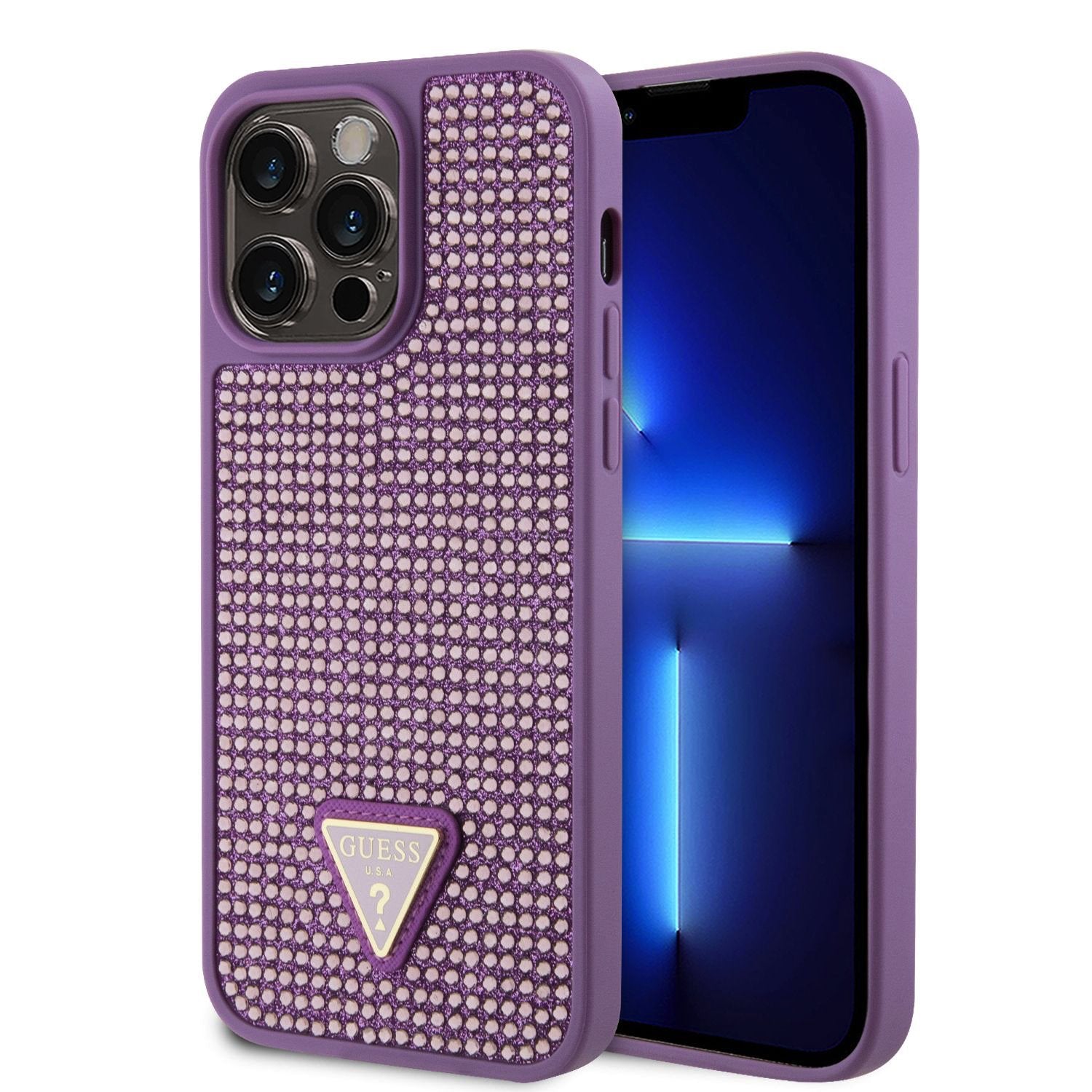 Guess Ümbris GUHCP15XHDGTPU Rhinestones Triangle Metal Logo iPhone 15 Pro Max (roosa)