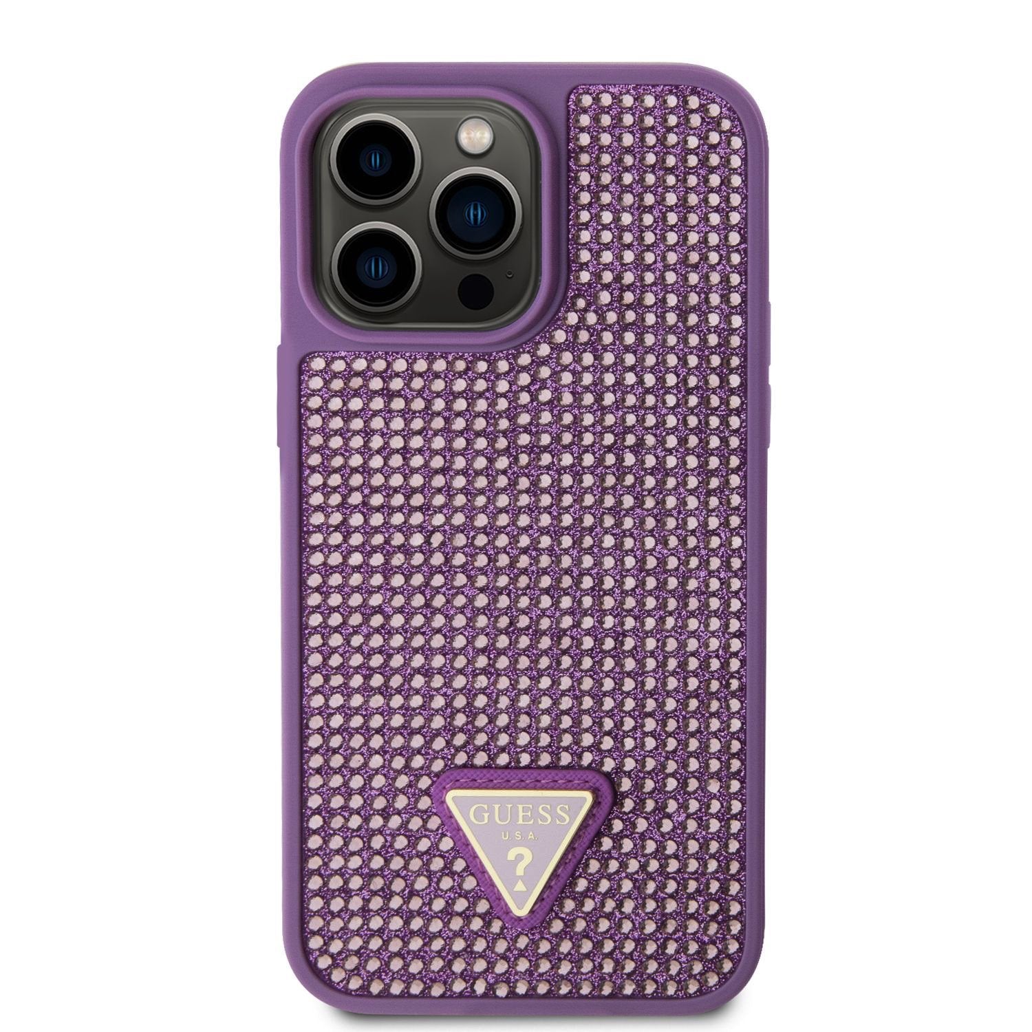 Guess Ümbris GUHCP15XHDGTPU Rhinestones Triangle Metal Logo iPhone 15 Pro Max (roosa)