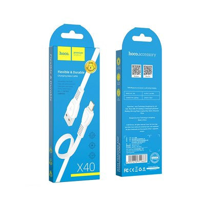 USB juhe Hoco X40 Iphone 5/ 5S/ 6/ 7 (1m/ valge)