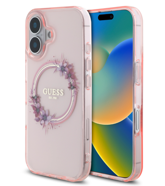 Ümbris Guess GUHMP16SHFWFCP MagSafe Flowers iPhone 16 (roosa)