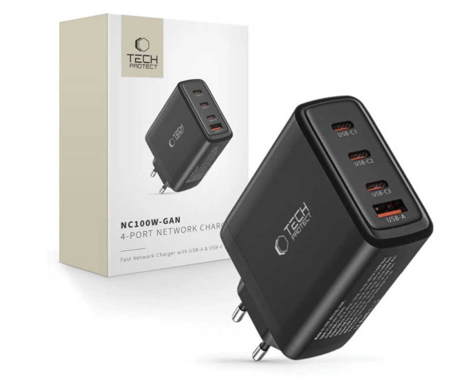 Laadija Tech-Protect NC100W-GAN 35W 3x USB-C, 1x USB-A (must)