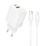 Laadija Borofone BN27 20W Type-C / USB-A + Type-C to Lightning (valge) — SkyMobile e-pood