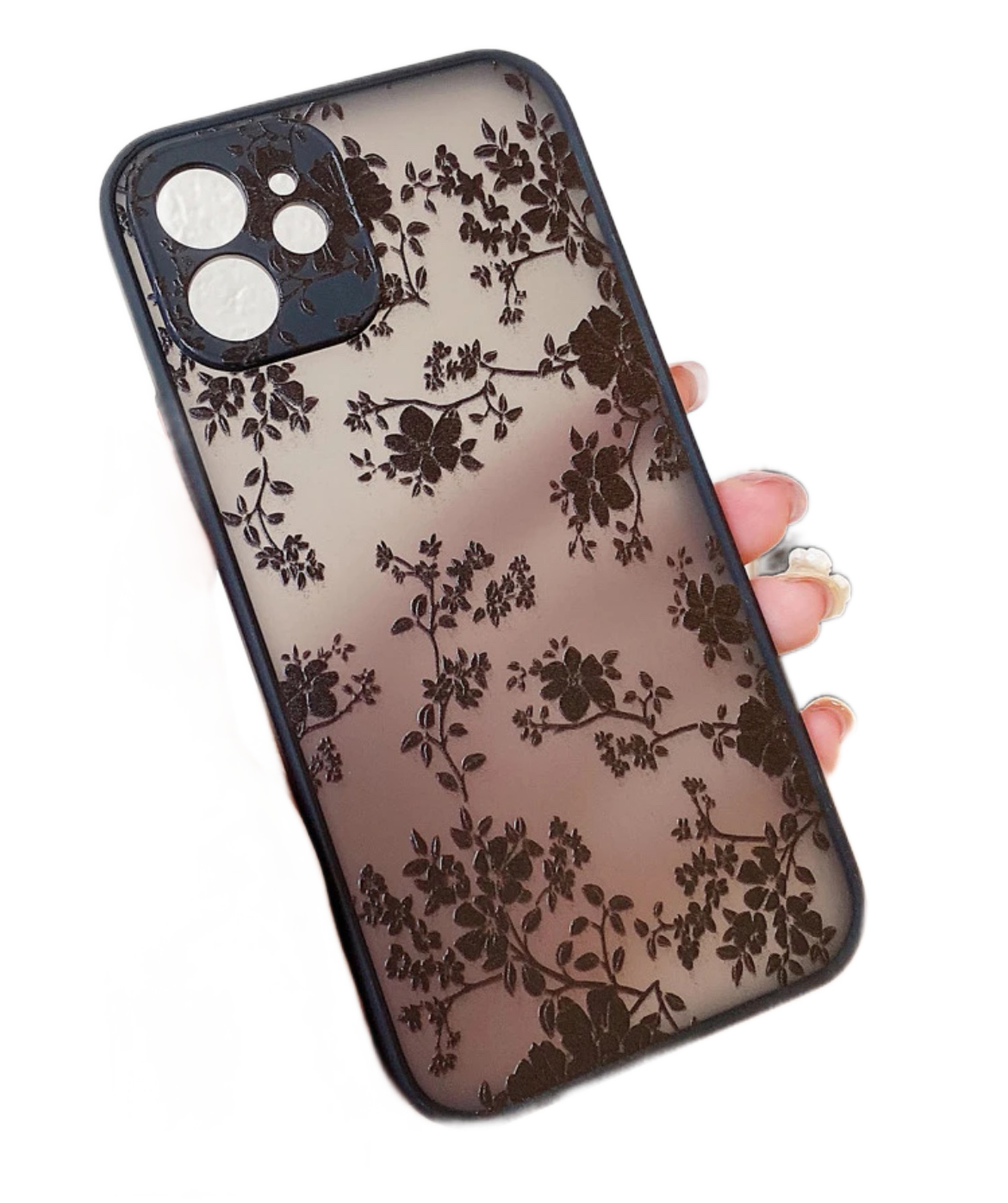 Ümbris Floral iPhone 13 Pro (mustad lilled)