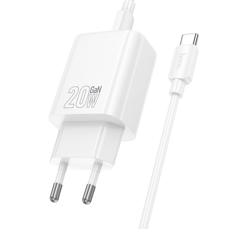 Laadija Hoco N60 20W GaN USB-C + USB-C to USB-C cable 1.0m (valge)