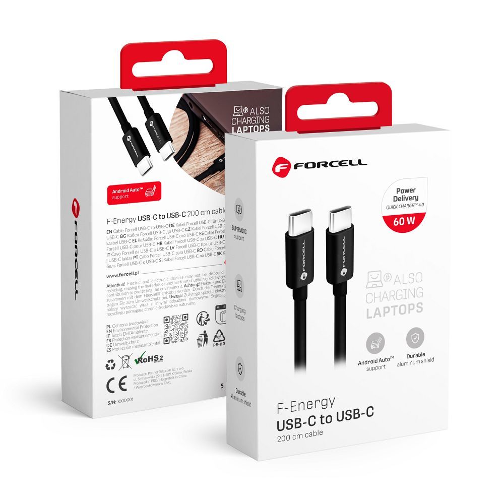 Juhe Forcell F-Energy QC4.0 PD 3A 60W Silicone Type-C to Type-C 2m (must)