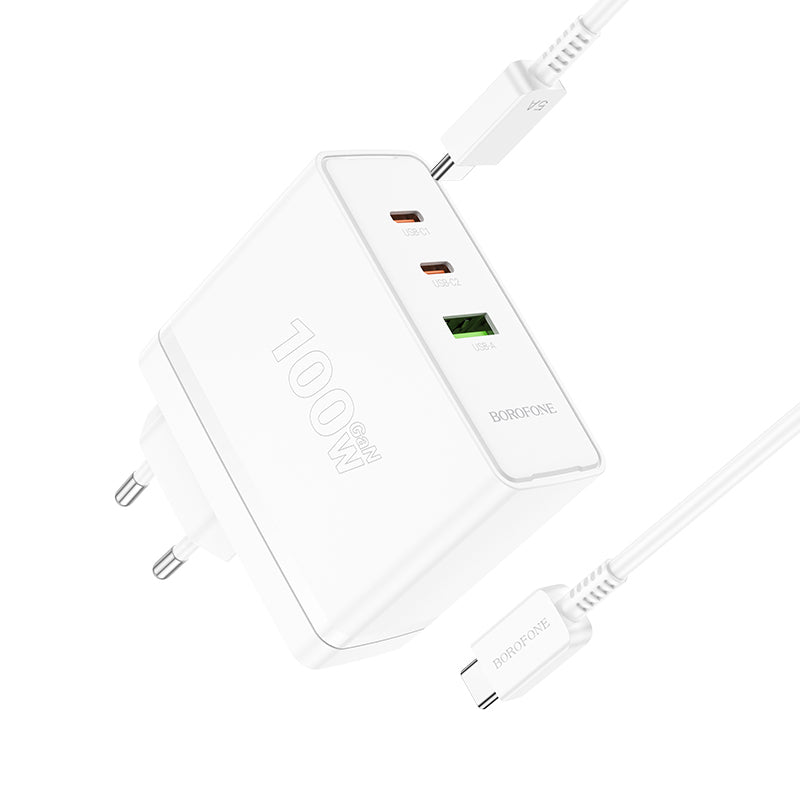 Laadija Borofone BN11 Imperial - USB + 2xType C - QC 3.0 PD 100W with Type C to Type C (valge)