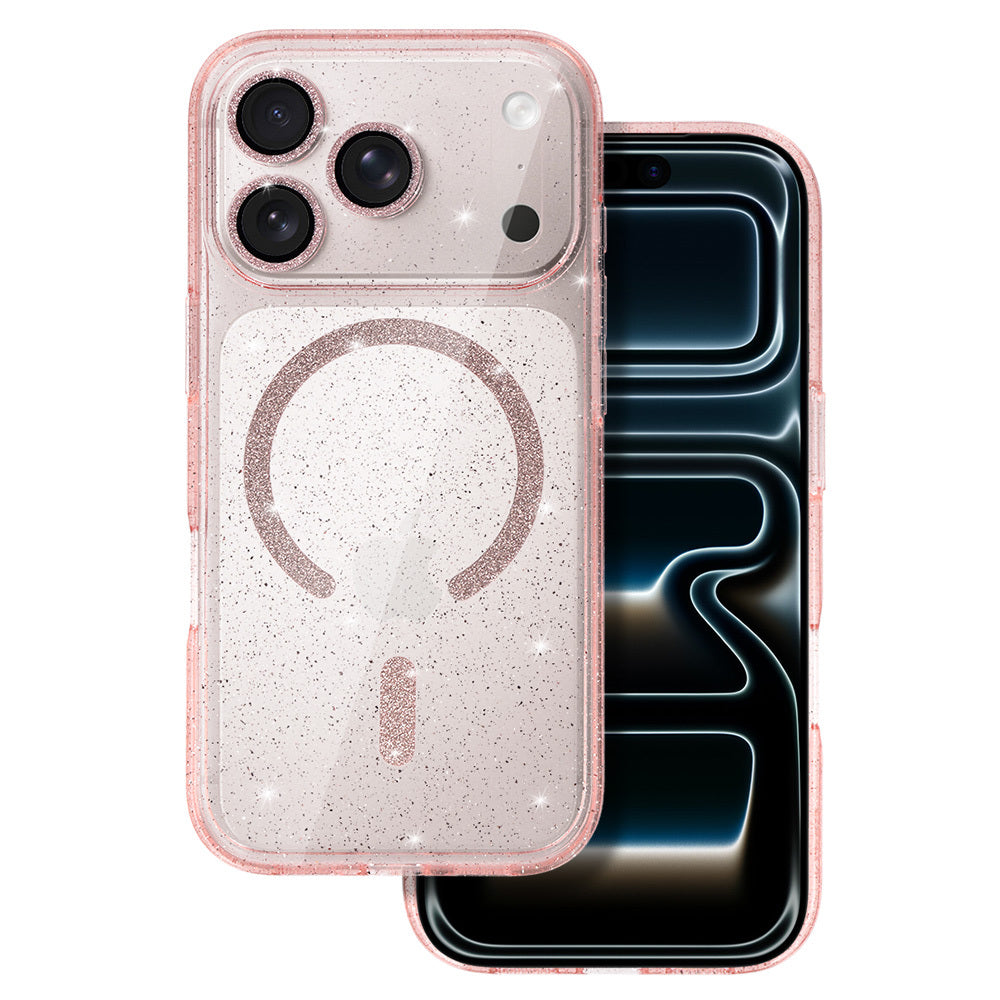Ümbris Glitter MagSafe iPhone 17 Pro (läbipaistev/roosa)