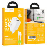 Adapter Hoco N71 30W GaN USB-C / USB-A + Type-C to USB-C 1.0m (valge)