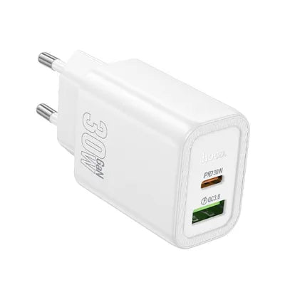 Adapter Hoco Hoco N63 30W GaN USB-C / USB-A (valge)