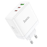 Adapter Hoco 2x USB C + USB A GaN QC PD 65W N30 (valge)
