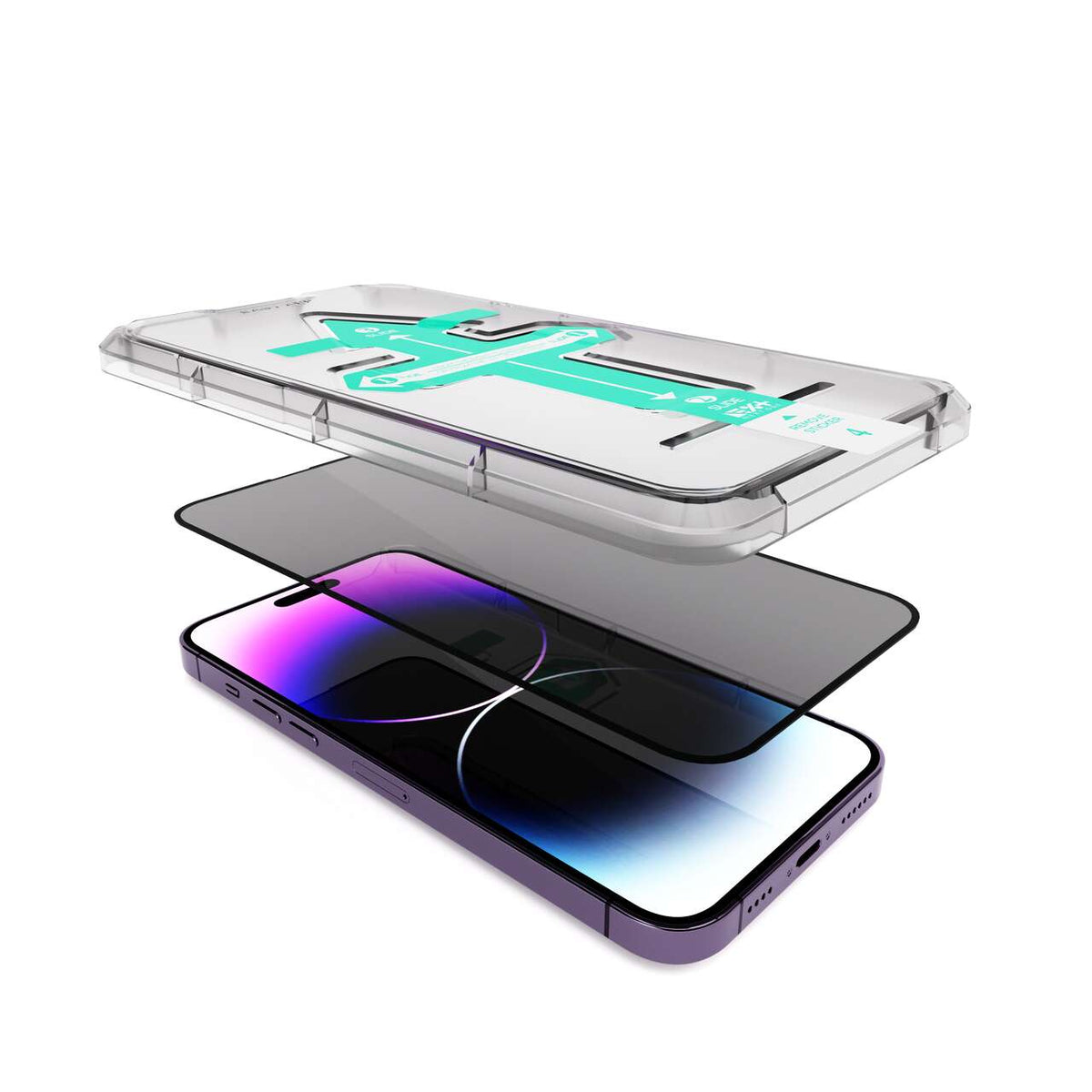 Kaitseklaas Full Glue Iphone 14 Pro Aplikaatoriga Privacy (must)