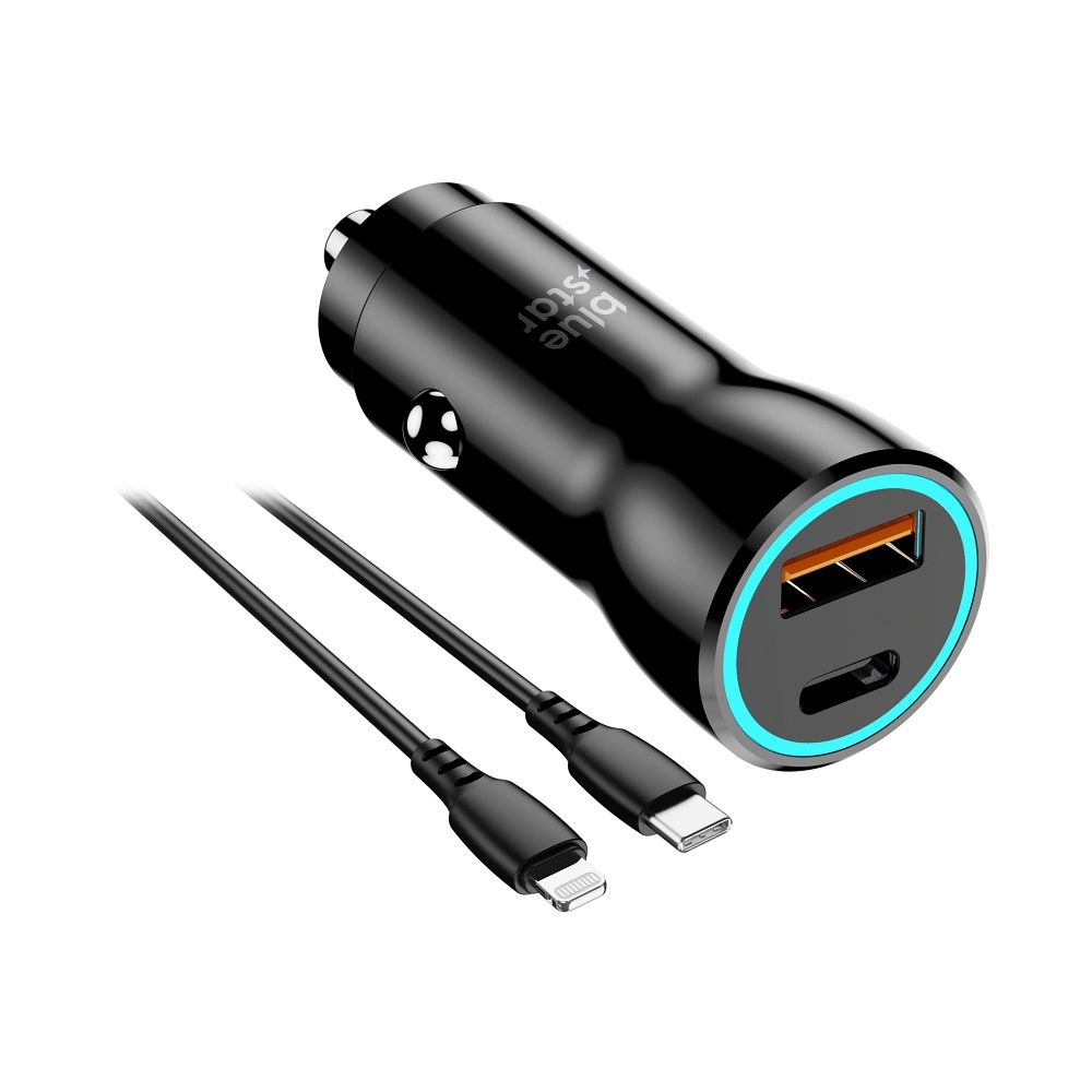 Autolaadija Blue Star USB C + USB A 25W + juhe USB C  to Lightning (must)