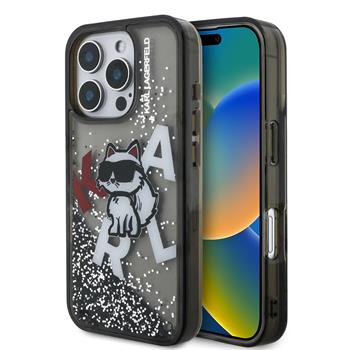 Karl Lagerfeld Liquid Glitter Choupette Logo Ümbris iPhone 16 Pro Max (läbipaistev/must)