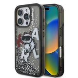 Karl Lagerfeld Liquid Glitter Choupette Logo Ümbris iPhone 16 Pro Max (läbipaistev/must)