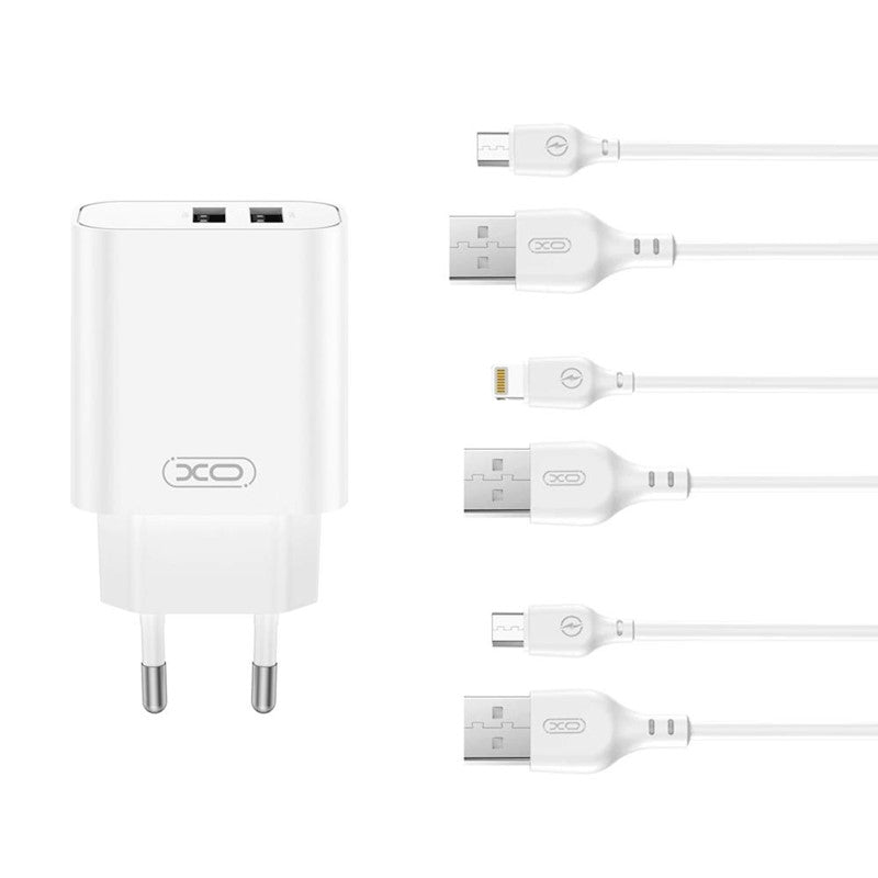 Laadija Micro USB juhtmega XO CE34, 2X USB-A (1m / valge)