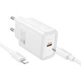 Laadija Hoco N62 30W GaN USB-C + USB-C to Lightning cable 1.0m (valge)