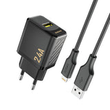 Laadija juhtmega Lightning Dudao A23 2.4A (must)
