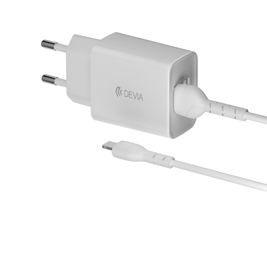 Adapter Devia 2 x USB-A 2,4A + juhe lightning (valge)
