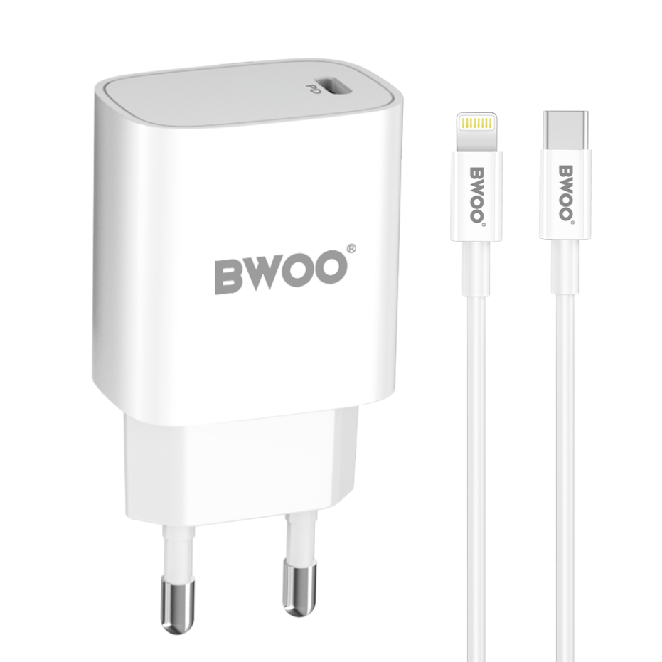 Laadija BWOO CDA159 Type-C 20W + Lightning 1.0m (valge)