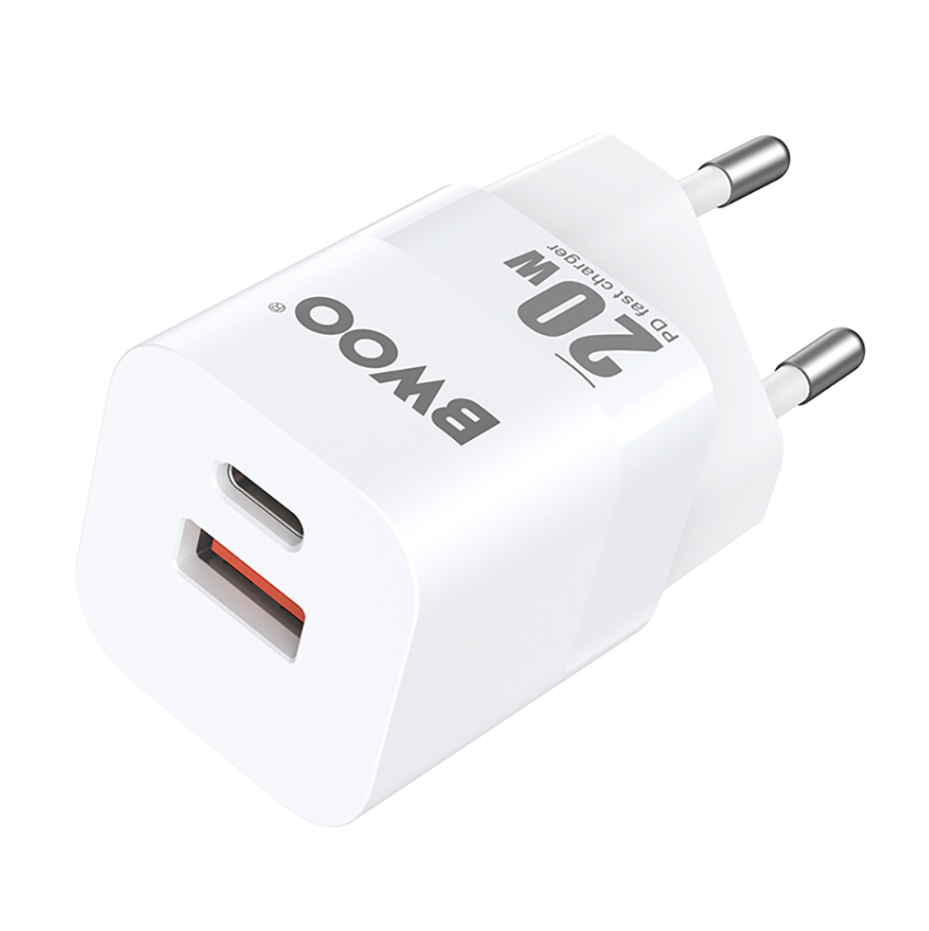 Adapter BWOO CDA156 20W 1xType-C / 1xUSB-A (valge)