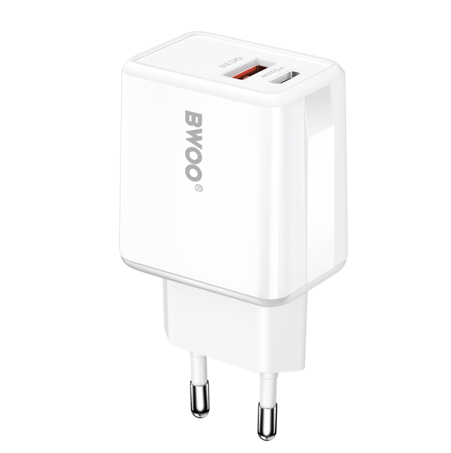 Adapter BWOO CDA182 GaN 20W USB-A / Type-C (valge)