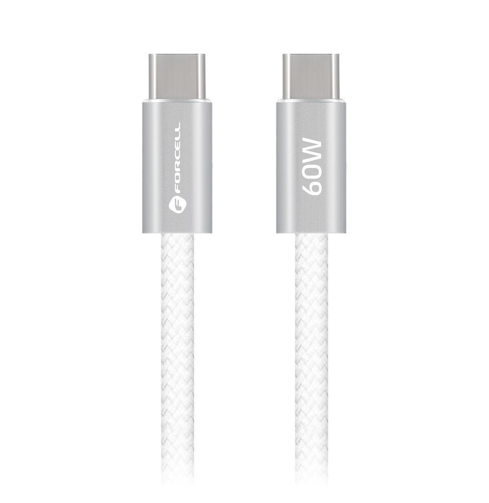 Juhe Forcell F-Energy QC4.0 PD 3A 60W Silicone Type-C to Type-C 1.2m (valge)